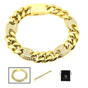 Mens 10mm Gold Plated Stainless Steel Mariner
Curb Chain Bracelet With Cubic Z